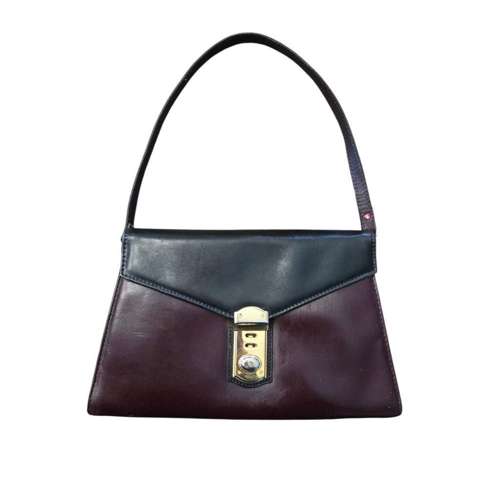 Classic Two-Tone Leather Shoulder Bag in Black & Deep Burgundy